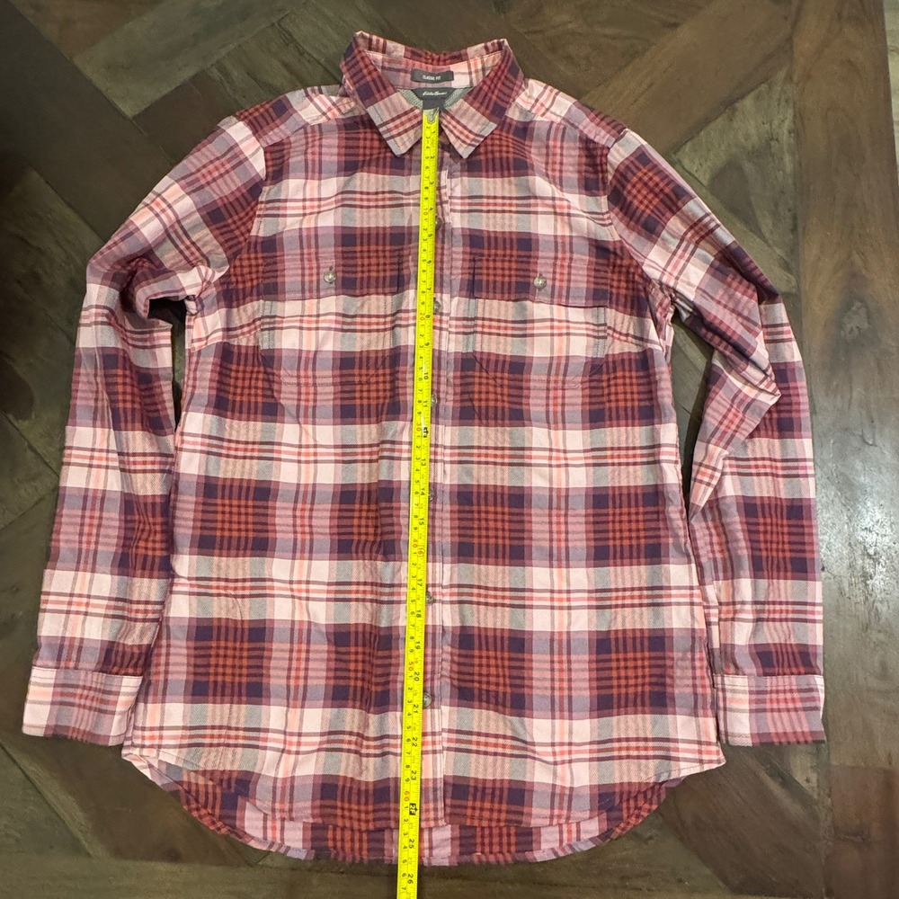 Eddie Bauer Womens Classic Fit Plaid Button Down Shirt Pink